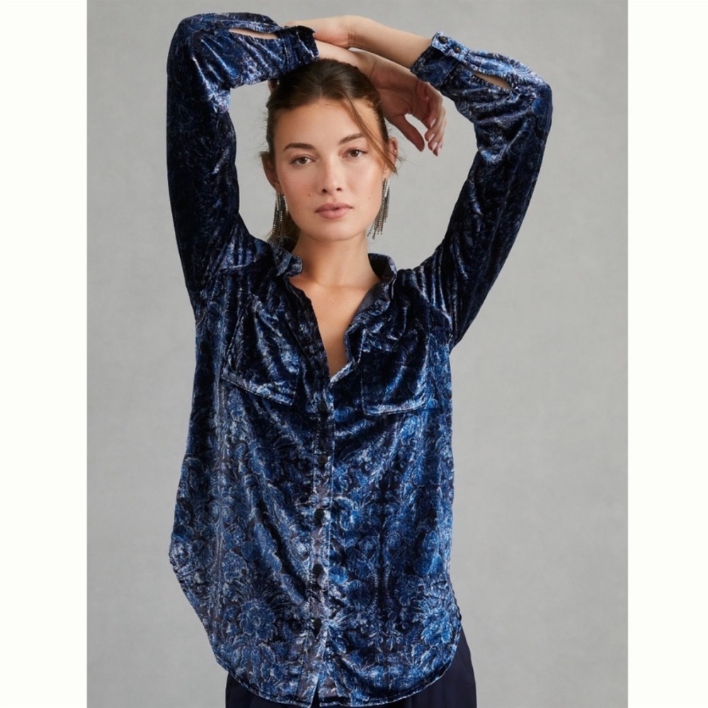 Anthropologie Pilcro Relaxed Velvet Buttondiwn Shirt Size M NWT